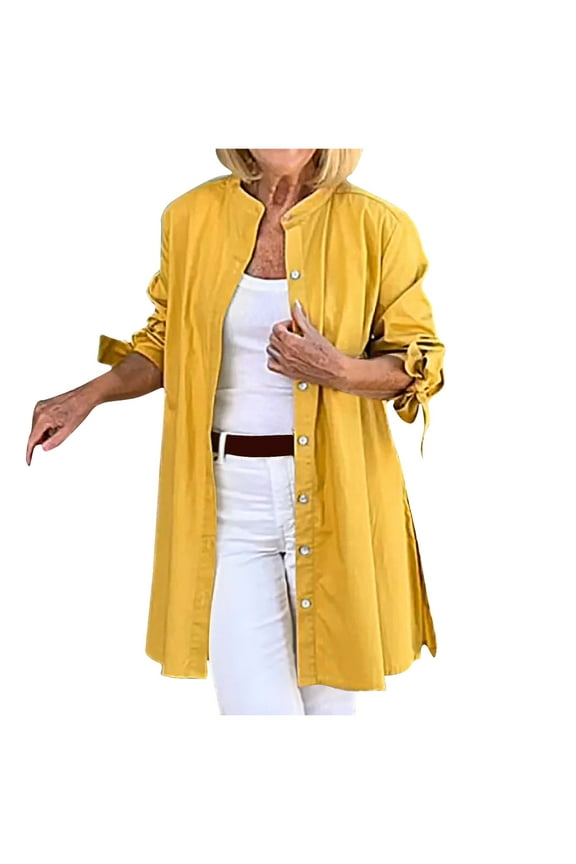 Women's Shackets Fall Fashion Long Sleeve Solid Color Oversized Button down Shirts Loose Casual Outwear