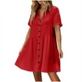 thumbnail image 1 of Lenpel Women's Shirt Dress Soft Cotton Button down Collared Solid Color Midi Dress Casual Loose Summer Dresses, 1 of 7