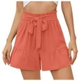 thumbnail image 1 of Lenpel Women's Shorts Trendy Summer Ruffle Elastic High Waisted Tie Front Pleated Wide Leg Shorts Casual Beach Shorts, 1 of 5