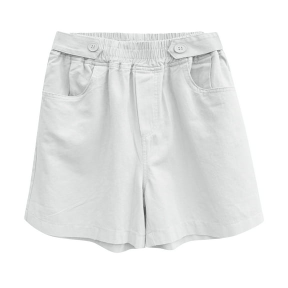 Lenpel Women's Shorts Summer Casual Elastic Waist Soft Cotton Pull on Shorts Trendy Comfy Shorts with Pockets