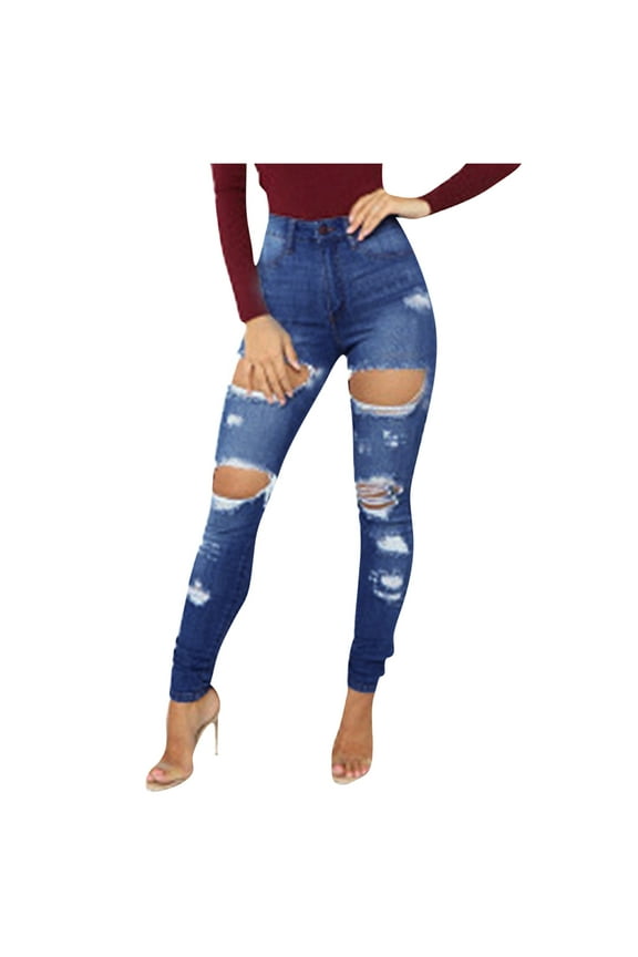 Women's Skinny Ripped Jeans High Rise Stretchy Boyfriend Denim Pants Casual Button up Streetwear Jeans