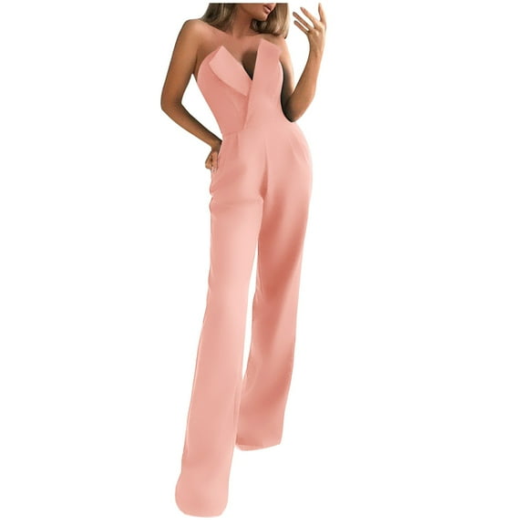 Lenpel Women's Sleeveless Jumpsuits Dressy Casual V Neck off Shoulder Wide Leg Rompers Elegant Jumpsuits
