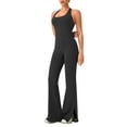 thumbnail image 1 of Lenpel Women's Sleeveless Workout Jumpsuits Square Neck Flare Leg Side Split Bodysuits Full Length Yoga Rompers, 1 of 3