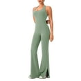 thumbnail image 1 of Lenpel Women's Sleeveless Workout Jumpsuits Square Neck Flare Leg Side Split Bodysuits Full Length Yoga Rompers, 1 of 3