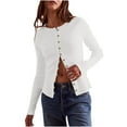 thumbnail image 1 of Lenpel Women's Slim Cardigan Ribbed Knit Crew Neck Long Sleeve Button down Shirts Casual Lightweight Sweaters, 1 of 7