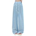 thumbnail image 1 of Lenpel Women's Striped Causal Pants Loose Elastic High Waisted Wide Leg Lounge Trousers Lightweight Beach Outfits, 1 of 6