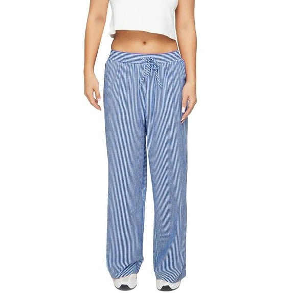 Lenpel Women's Striped Wide Leg Pants Loose Lounge Summer Beach Pants Baggy Elastic Waisted Casual Trousers