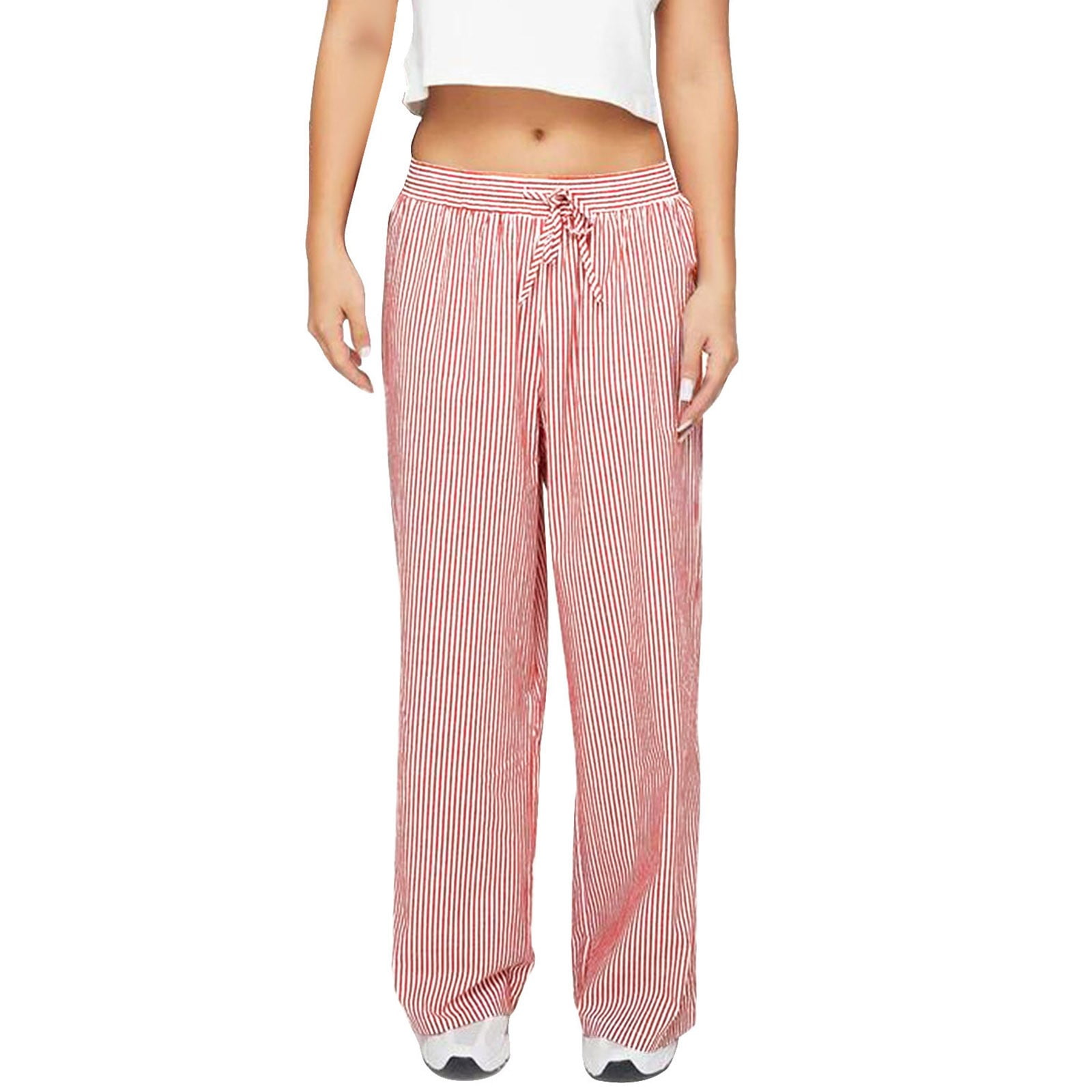 Wide Leg Pants Bohemian Striped Blue Elastic Waist Pants Seaside Vacation Beach Pants