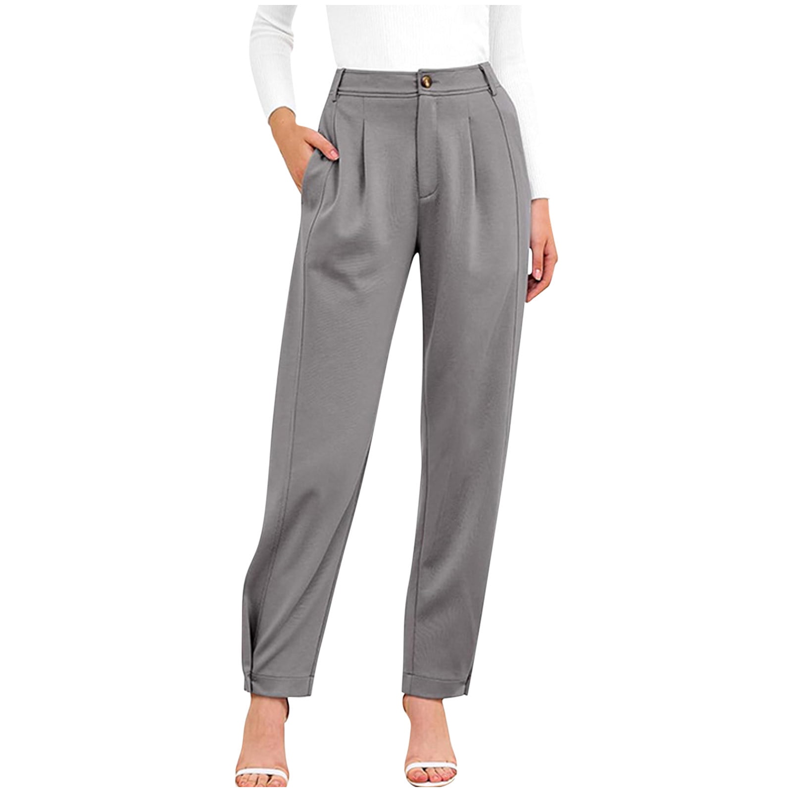 Lenpel Women's Suit Pants High Waisted Elastic in the Back Fold Pleated ...