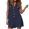 thumbnail image 1 of Lenpel Women's Summer Casual Jumpsuits Sleeveless V Neck Button down Cotton Linen Tank Top Rompers Loose Short Overalls with Pockets, 1 of 7