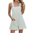 thumbnail image 1 of Lenpel Women's Summer Casual Rompers Sleeveless Square Neck Adjustable Strap Wide Leg Jumpsuits Loose Overall Shorts with Pockets, 1 of 1