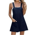 thumbnail image 1 of Lenpel Women's Summer Casual Rompers Sleeveless Square Neck Adjustable Strap Wide Leg Jumpsuits Loose Overall Shorts with Pockets, 1 of 1