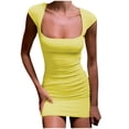 thumbnail image 1 of Lenpel Women's Summer Mini Dress Cap Sleeve Square Neck Ruched Bodycon Pencil Dress Slim Going out Outfits, 1 of 5