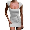 thumbnail image 1 of Lenpel Women's Summer Mini Dress Cap Sleeve Square Neck Ruched Bodycon Pencil Dress Slim Going out Outfits, 1 of 5