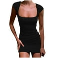 thumbnail image 1 of Lenpel Women's Summer Mini Dress Cap Sleeve Square Neck Ruched Bodycon Pencil Dress Slim Going out Outfits, 1 of 5