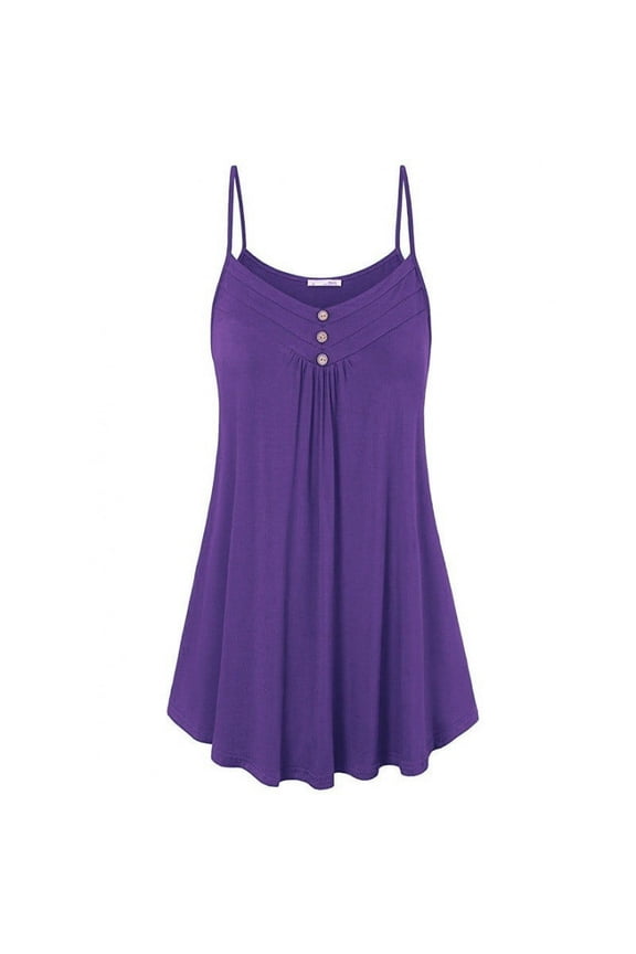 Women's Summer Mini Dresses Plus Size Sleeveless V Neck Button Spaghetti Strap Dresses Casual Short Sundress
