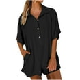 thumbnail image 1 of Lenpel Women's Summer Rompers 2025 Trendy Half Sleeve Button Collared Casual Jumpsuits Loose Overall Shorts with Pockets, 1 of 7