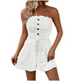 thumbnail image 1 of Lenpel Women's Summer Rompers Casual Strapless Button Front Textured Tube Top Short Jumpsuits Summer Casual Overall Shorts, 1 of 7