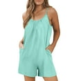 thumbnail image 1 of Lenpel Women's Summer Rompers Loose Scoop Neck Spaghetti Strap Casual Jumpsuits Short Overalls with Pockets, 1 of 7