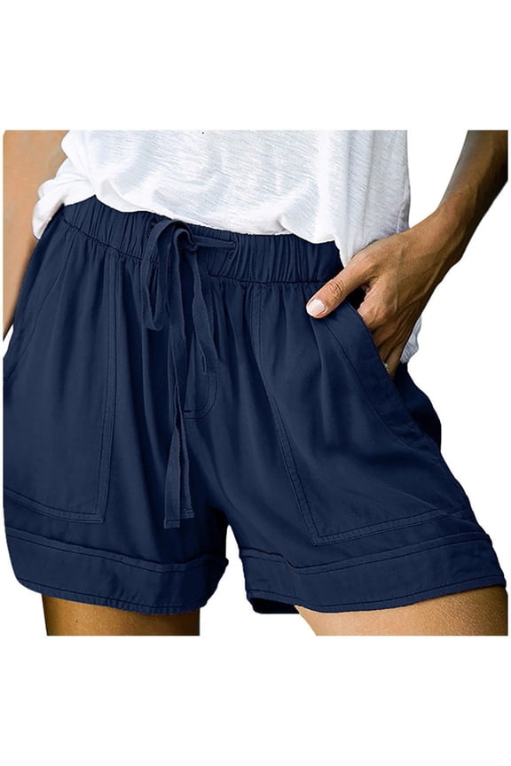 Women's Summer Shorts Comfy Elastic High Waisted Drawstring Plus Size Casual Shorts Lightweight Beach Shorts with Pockets