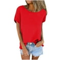 thumbnail image 1 of Lenpel Women's Summer Tops Fashion Casual Short Sleeve Boat Neck Solid Color Basic T Shirts Trendy Loose Blouses, 1 of 7