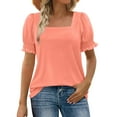 thumbnail image 1 of Lenpel Women's Summer Tops Trendy Ruffle Puff Short Sleeve Square Neck Solid Color Casual T-Shirts Tunic Tee Blouses, 1 of 7