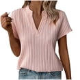 thumbnail image 1 of Lenpel Women's Summer Tops Trendy V Neck Short Sleeve Textured Dressy Casual T Shirts Loose Tee Blouses, 1 of 5