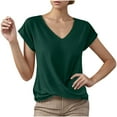 thumbnail image 1 of Lenpel Women's Summer Tops Comfy V Neck Short Sleeve Knot Front Solid Color Casual T Shirts Loose Tunic Tee Blouses, 1 of 4