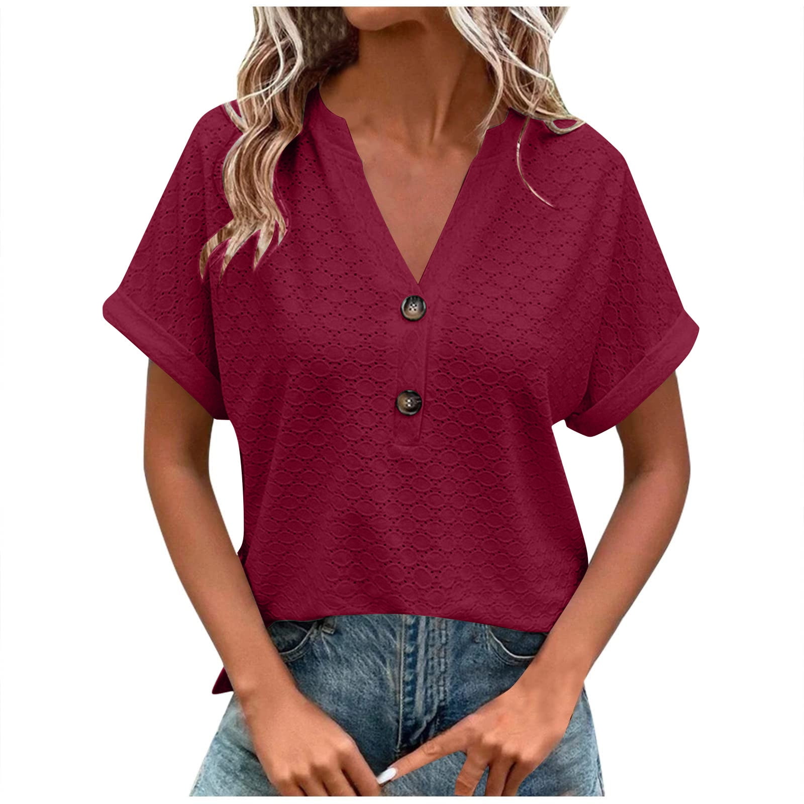 Mansy Women's Summer Ruffle Sleeve Top – Eyelet V-Neck Tunic Blouse - View #5