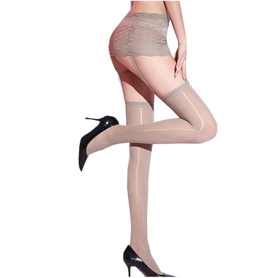 Lenpel Women's Suspender Pantyhose Lace See Through Thigh High Stockings with Garter Belt Strap Sheer Tights