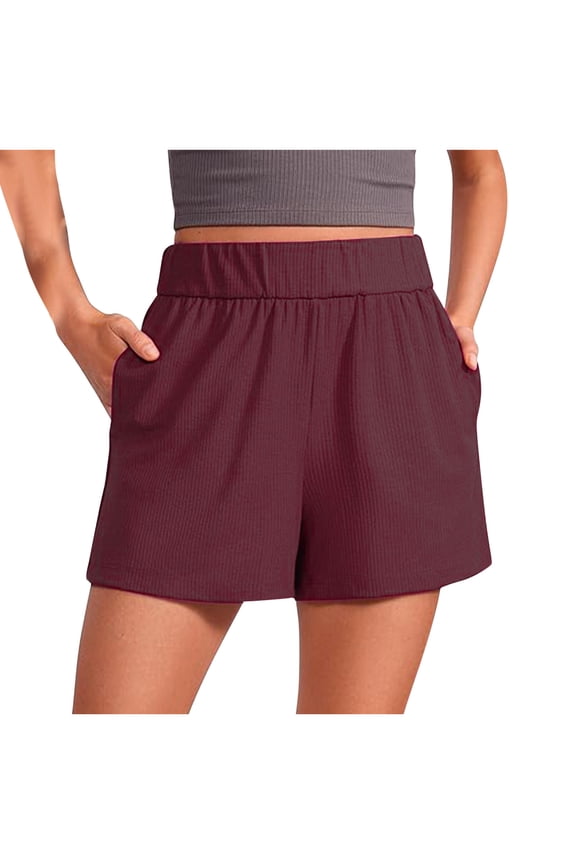 Women's Sweat Shorts Comfy Ribbed High Waisted Boxer Athletic Lounge Shorts Yoga Workout Shorts with Pockets