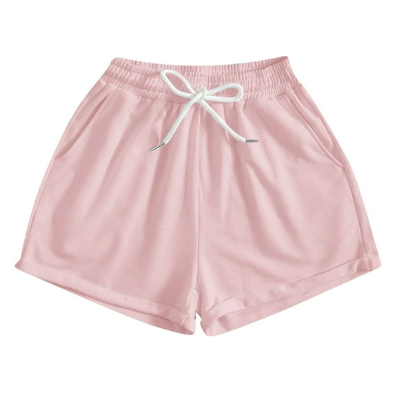 Lenpel Women's Sweat Shorts Cotton Elastic Waist Drawstring Comfy Lounge Shorts Athletic Running Shorts with Pockets