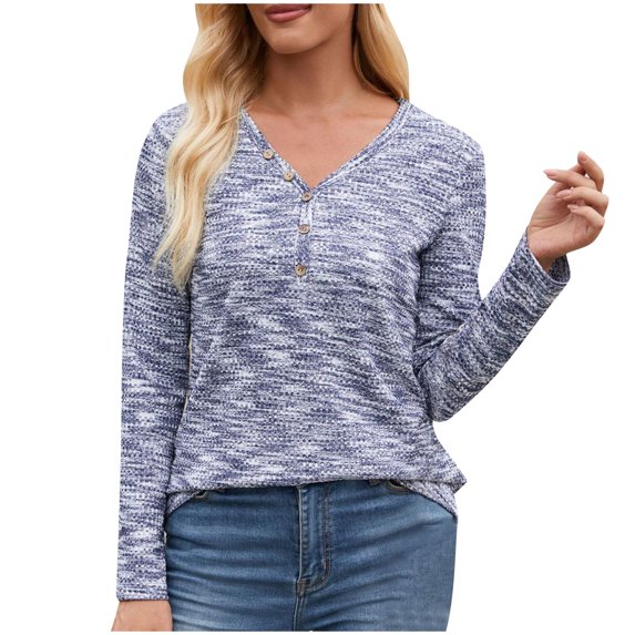 Lenpel Women's Sweaters Casual Long Sleeve V Neck Button Soft Knit Pullover Tunic Tops Trendy Fall Clothes