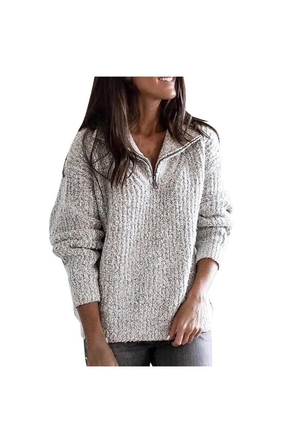 Women's Sweaters Soft Warm Quarter Zip Long Sleeve Ribbed Knitted Pullover Tops Fall Winter Clothes