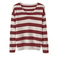 thumbnail image 1 of Lenpel Women's Sweaters Trendy V Neck Long Sleeve Color Block Striped Knitted Pullover Tops Lightweight Casual Sweaters(Red,X-Large), 1 of 4