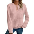 thumbnail image 1 of Lenpel Women's Sweatshirts Casual V Neck Long Sleeve Solid Color Textured Pullover Tops Trendy Fall Outfits, 1 of 6