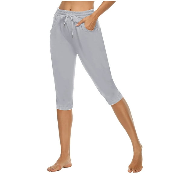 Lenpel Women's Sweatshorts Elastic High Waisted Drawstring Knee Length Lounge Workout Shorts Athletic Gym Shorts