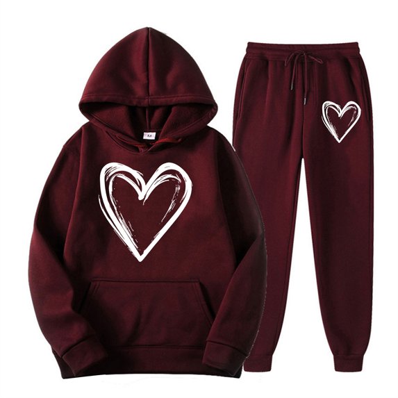 Lenpel Women's Sweatsuits Casual Long Sleeve Valentine's Day Printed Pullover Hoodie Jogger Pants 2 Piece Lounge Set