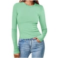 thumbnail image 1 of Lenpel Women's T Shirts Fall Trendy Long Sleeve Crew Neck Ribbed Knit Shirts Soft Slim Casual Basic Tops, 1 of 6