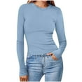 thumbnail image 1 of Lenpel Women's T Shirts Fall Trendy Long Sleeve Crew Neck Ribbed Knit Shirts Soft Slim Casual Basic Tops, 1 of 6