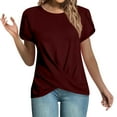 thumbnail image 1 of Lenpel Women's T Shirts Trendy Short Sleeve Crew Neck Twist Front Solid Color Tunic Tops Casual Tee Blouses, 1 of 7