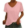 thumbnail image 1 of Lenpel Women's T Shirts Trendy Summer Short Sleeve V Neck Solid Color Loose Tunic Tops Casual Tee Blouses, 1 of 6