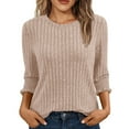 thumbnail image 1 of Lenpel Women's T Shirts 3/4 Length Sleeve Crew Neck Ribbed Knit Tunic Tops Soft Casual Tees Loose Tee Blouses(Beige,X-Large), 1 of 6