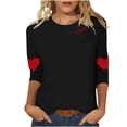 thumbnail image 1 of Lenpel Women's T-Shirts 3/4 Sleeve Crew Neck Heart Graphic Tee Tops Plus Size Valentine's Day Printed Blouses(Black,4X-Large), 1 of 5