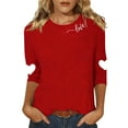 thumbnail image 1 of Lenpel Women's T-Shirts 3/4 Sleeve Crew Neck Heart Graphic Tee Tops Plus Size Valentine's Day Printed Blouses(Red,Medium), 1 of 5