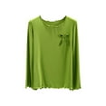 thumbnail image 1 of Lenpel Women's T Shirts Long Sleeve Crew Neck Ruffle Trim Lounge Pajama Tops Athletic Yoga Tees Loose Workout Blouses(Green,XX-Large), 1 of 6