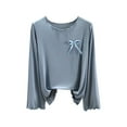 thumbnail image 1 of Lenpel Women's T Shirts Long Sleeve Crew Neck Ruffle Trim Lounge Pajama Tops Athletic Yoga Tees Loose Workout Blouses(Light Blue,X-Large), 1 of 3