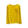 thumbnail image 1 of Lenpel Women's T Shirts Long Sleeve Crew Neck Ruffle Trim Lounge Pajama Tops Athletic Yoga Tees Loose Workout Blouses(Yellow,XX-Large), 1 of 7
