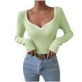thumbnail image 1 of Lenpel Women's T Shirts Long Sleeve Scoop Neck Ribbed Knit Slim Tunic Tops Soft Casual Lightweight Sweaters(Mint Green,Small), 1 of 4