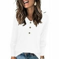 thumbnail image 1 of Lenpel Women's T Shirts Long Sleeve V Neck Half Button Solid Color Fleece Thermal Tunic Tops Casual Loose Tee Blouses(White,Small), 1 of 6